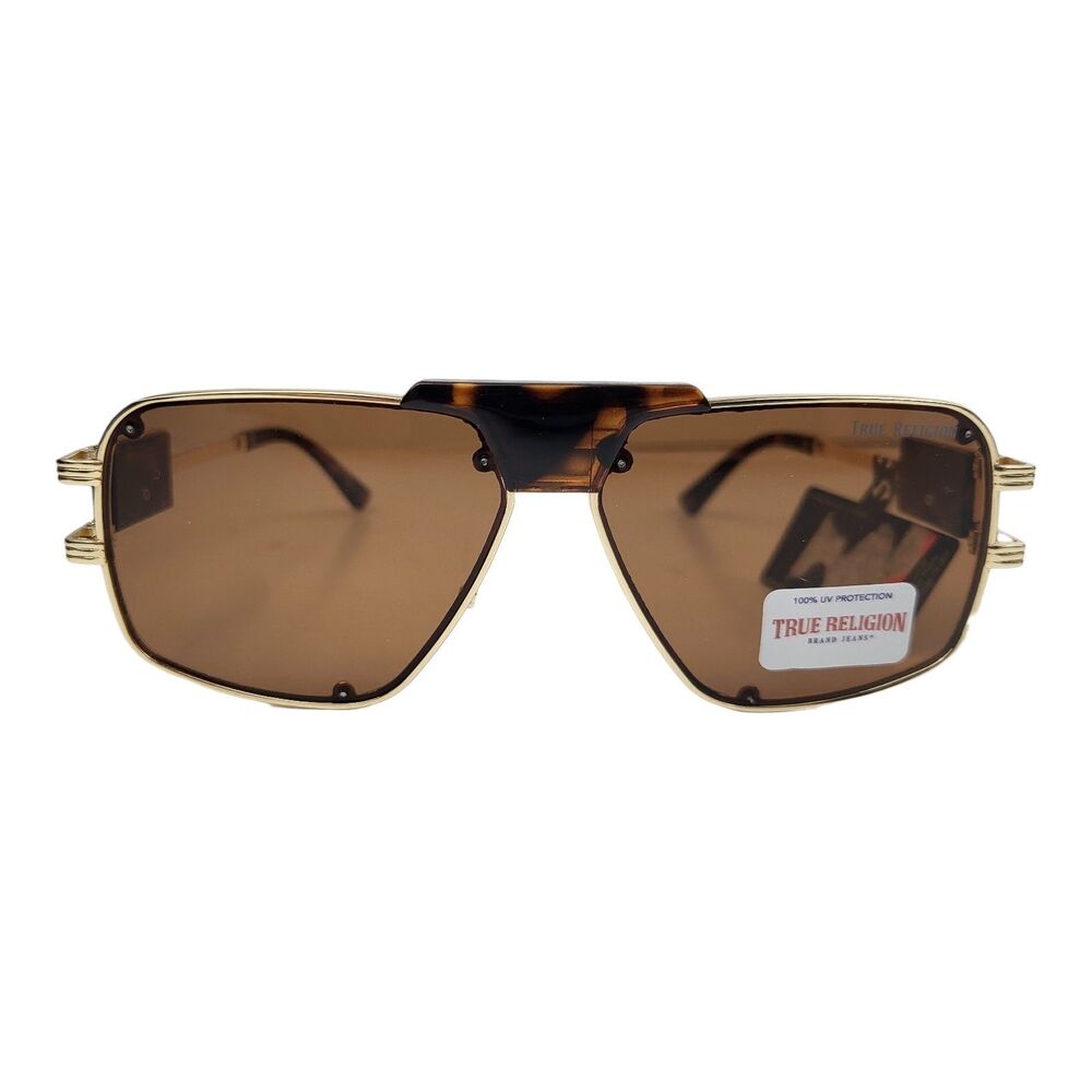 True Religion Mens Aviator Sunglasses 100% UV Protection New Gold Frames